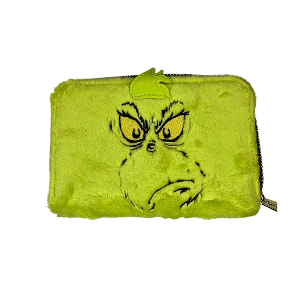Loungefly Dr. Seuss The Grinch Fuzzy Green Zip Around Wallet NWOT